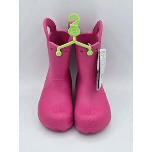 Crocs Pull On Boots Kids Sz C13 Pink Waterproof Rain Handle